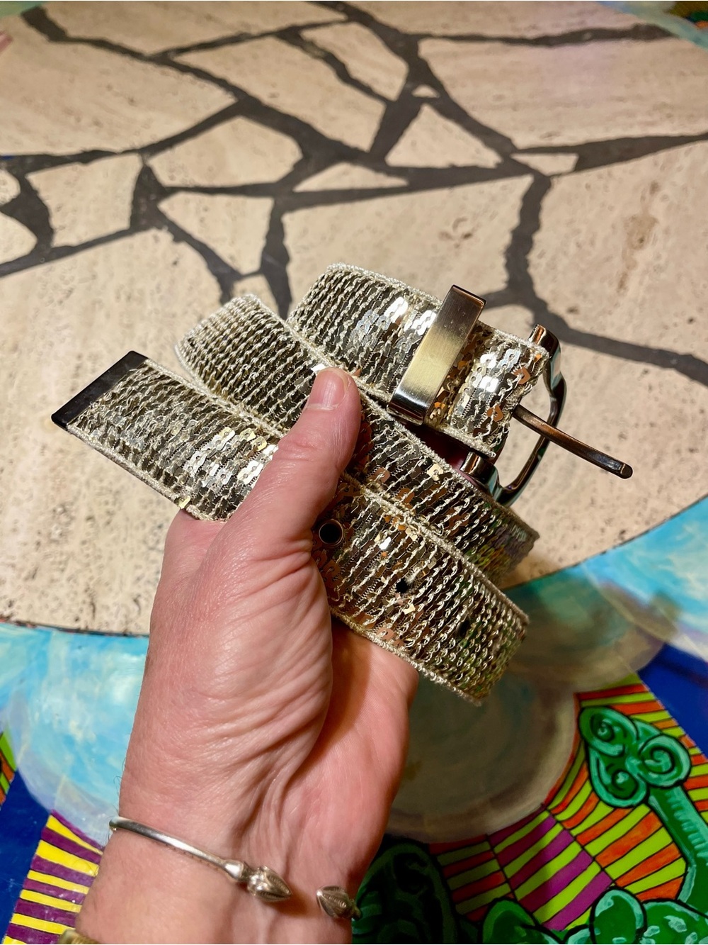 Sequined Metallic Silver Women’s Fashion Belt